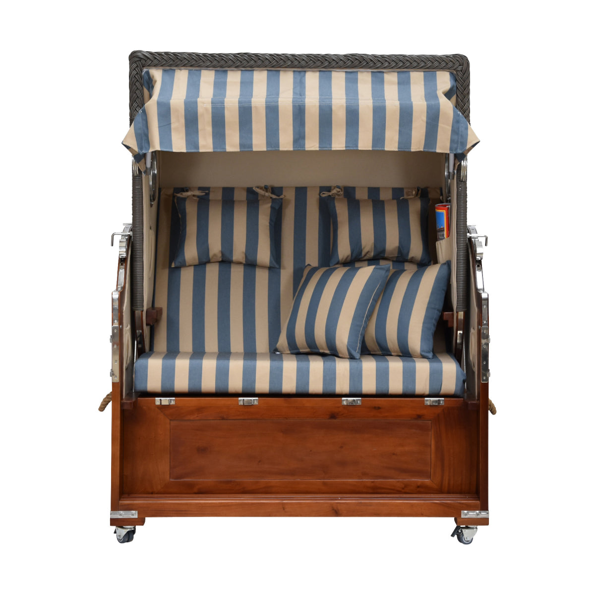 Strandkorb gestreift Vorderansicht.