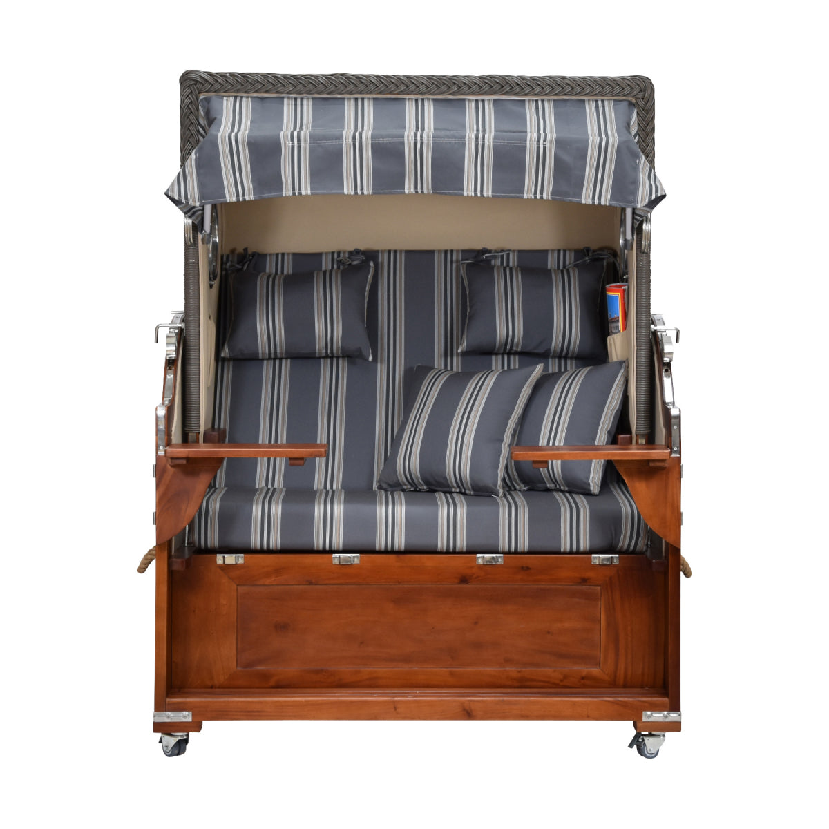 Strandkorb gestreift Vorderansicht.