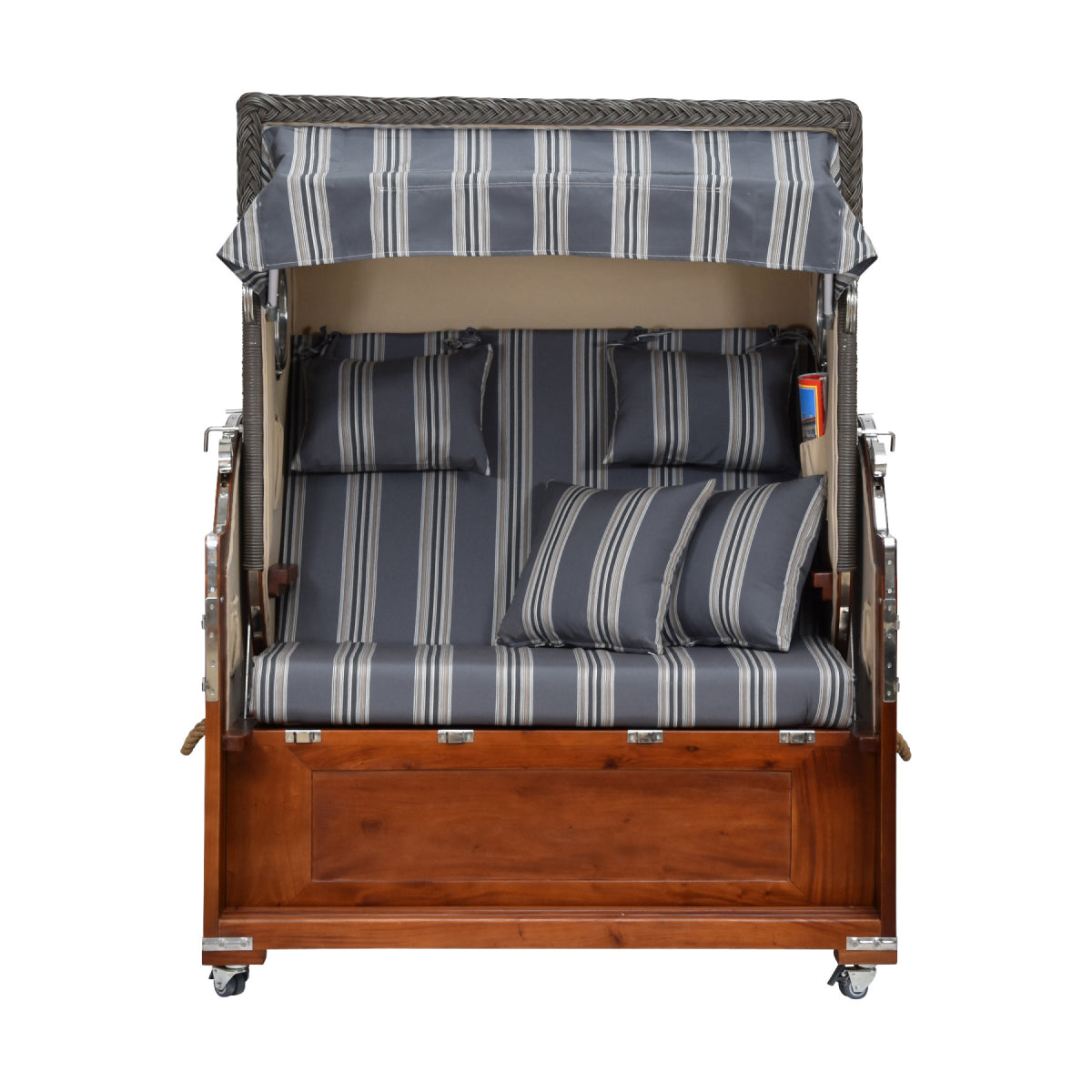 Strandkorb gestreift Vorderansicht.