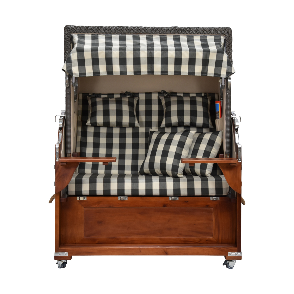 Strandkorb kariert Vorderansicht.