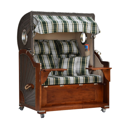 Strandkorb kariert seitliche Ansicht.