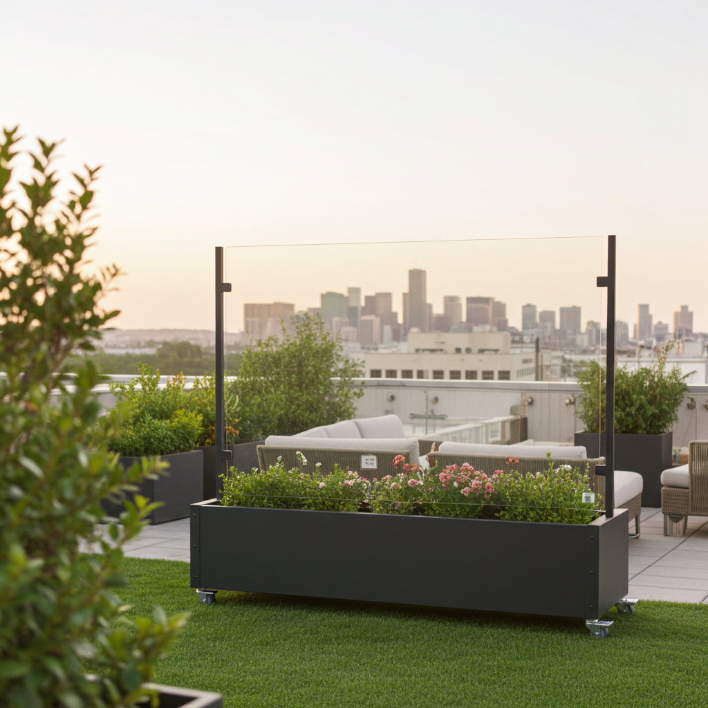 Mobiler Windschutz mit Pflanzkasten für Terrasse und Garten (Alu)